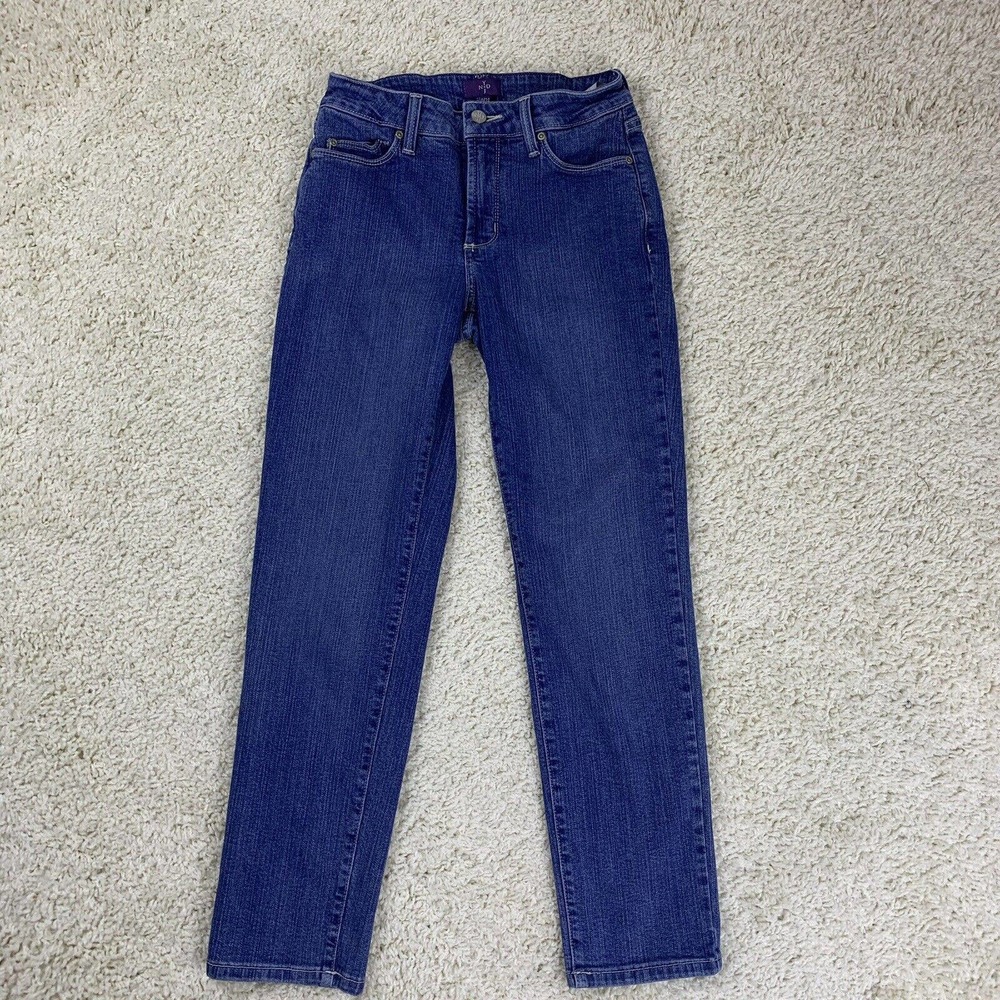 YNxDJ Womens Denim Straight Blue Jeans Size 0/34w Lift Tuck Tech Made In The USA